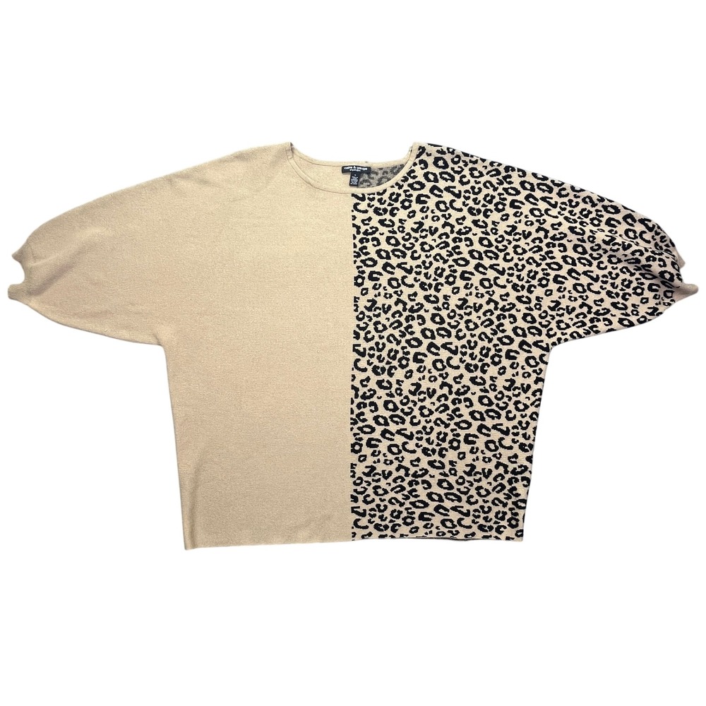 Cable & Gauge Leopard Print Color Block Knit Top Dolman Sleeve 1X Boho